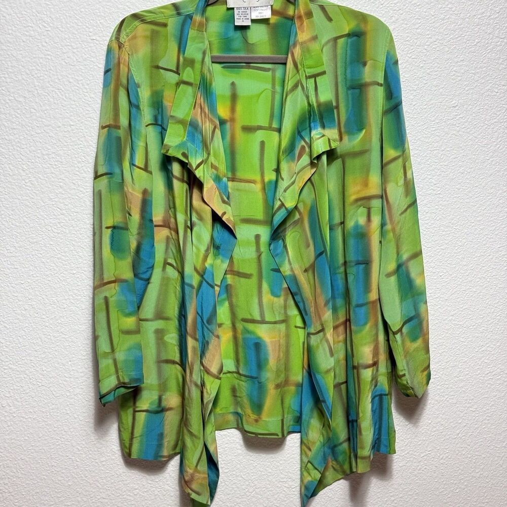 Aliki Yamani Top Women Small Silk Vintage 2001 Y2K Wearable Art Blouse Open Fron